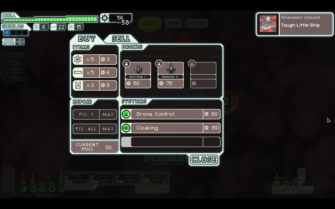 FTL - Red-Tail after repair, with "Tough Little Ship" achievement